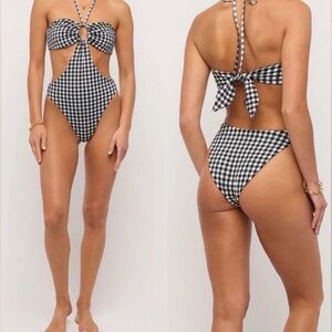 Mara Hoffman Blanca One Piece Medium Black White Gingham Cutout $325